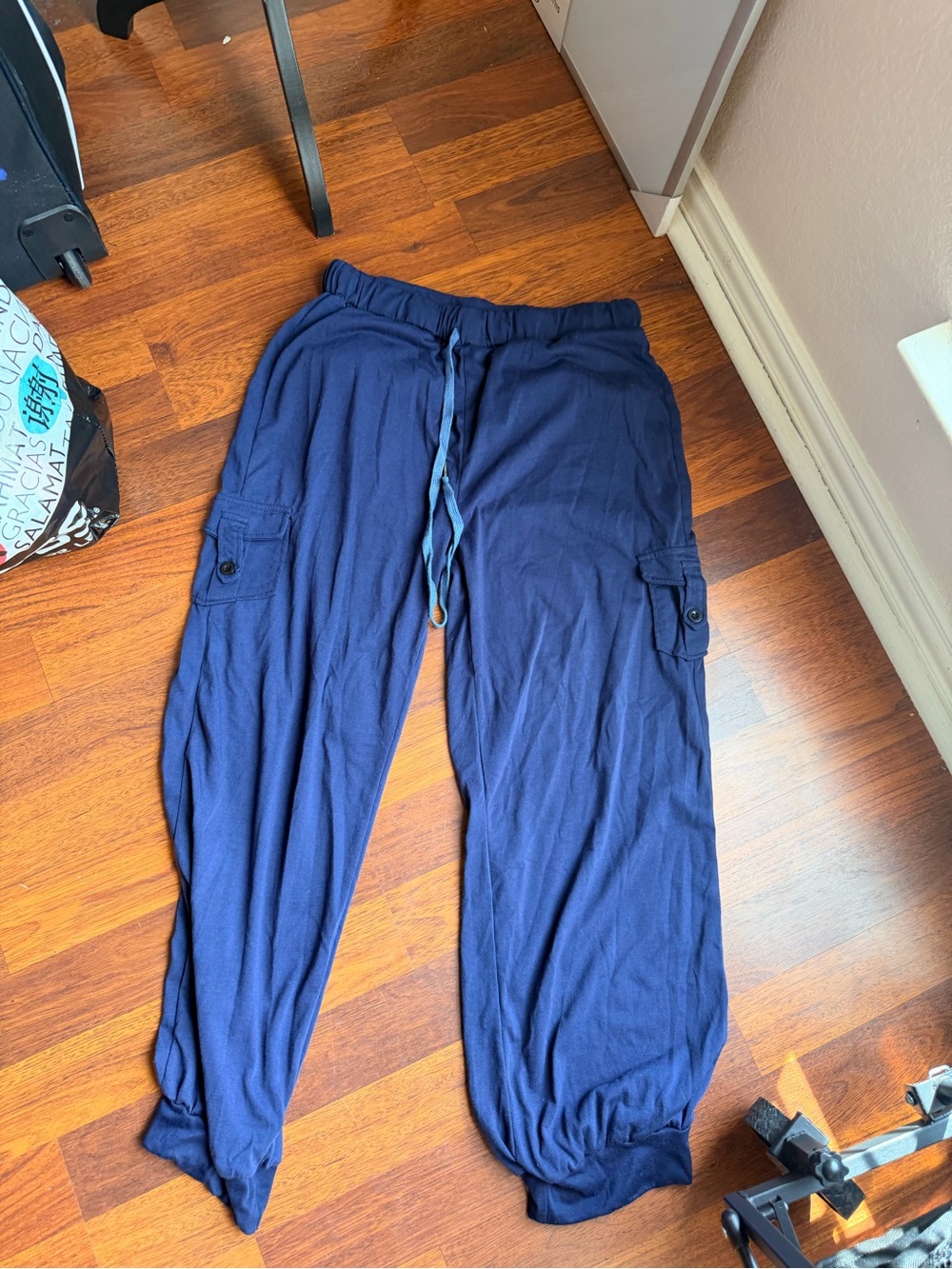 Women's Navy Cargo Jogger Pants with Drawstring